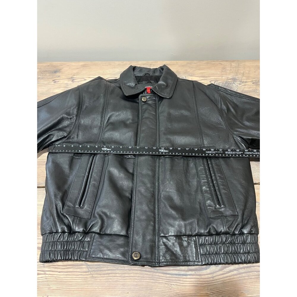 VTG 90s William Barry Leather Bomber Jacket Mens L Black Pockets - Picture 7 of 8